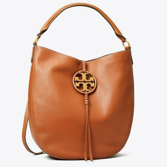 Tory Burch Metal Miller Slouchy Hobo With Long Strap Brown With Gold Hardware - Picture 2 of 16